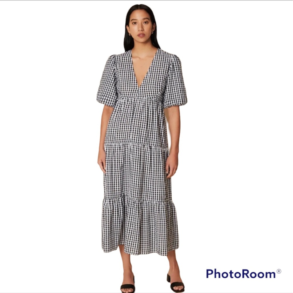 Faithful The Brand Aberdeen Midi Dress Varsha Gingham Black Size XS